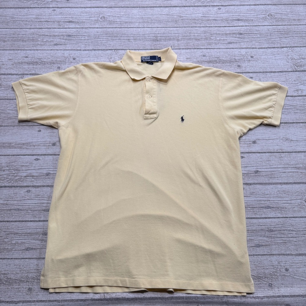 Polo Ralph Lauren Shirt Men's Large Yellow Short Sleeve Athletic Cotton Pique